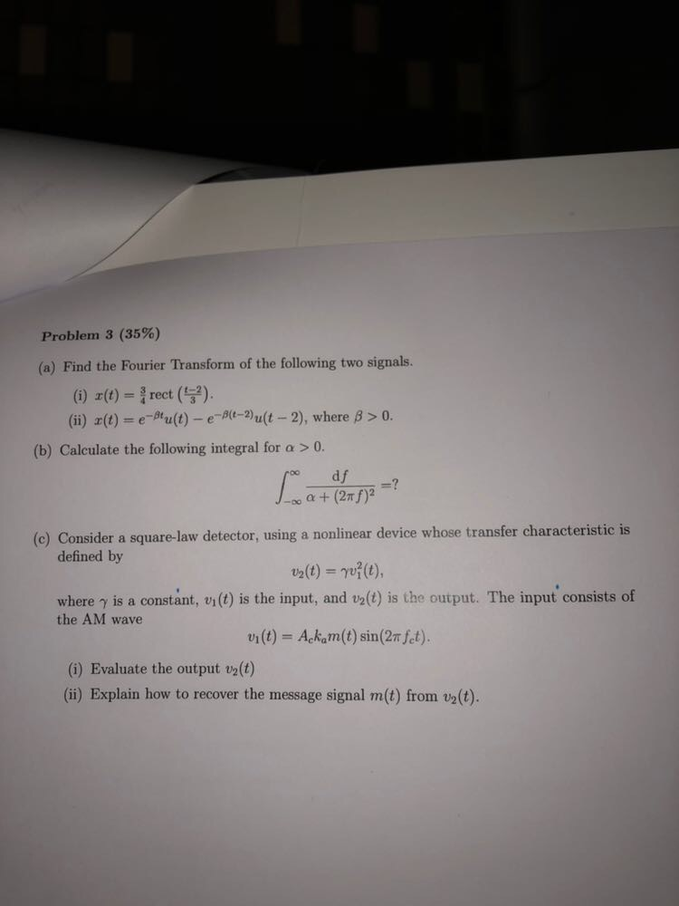 Solved Problem 3 35 A Find The Fourier Transform Of Chegg Com