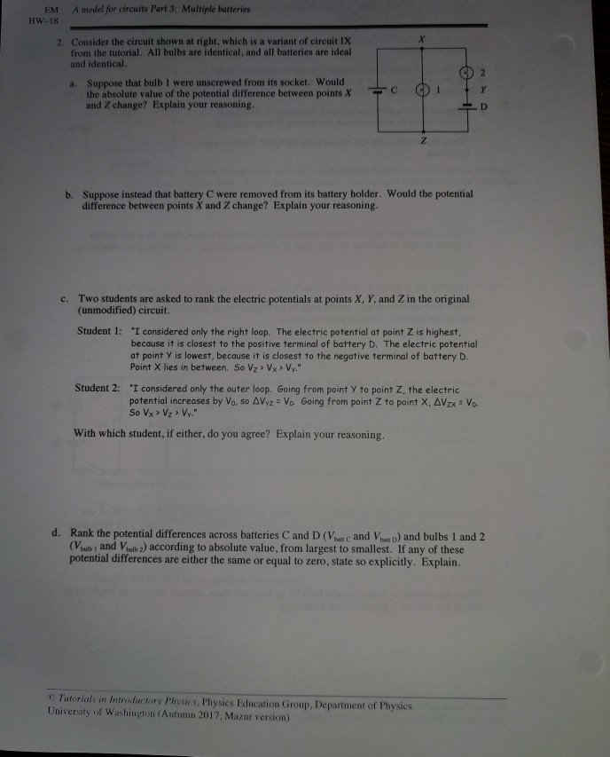 A Solved: EM For Circuits Model Batteries ... 3: Multiple Part