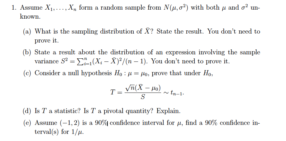 Solved Assume X 1 X N Form A Random Sample From N Mu Chegg Com