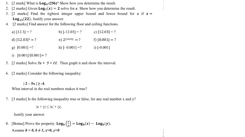 Solved 1 2 Mark What Is Log4 256 Show How You Deter