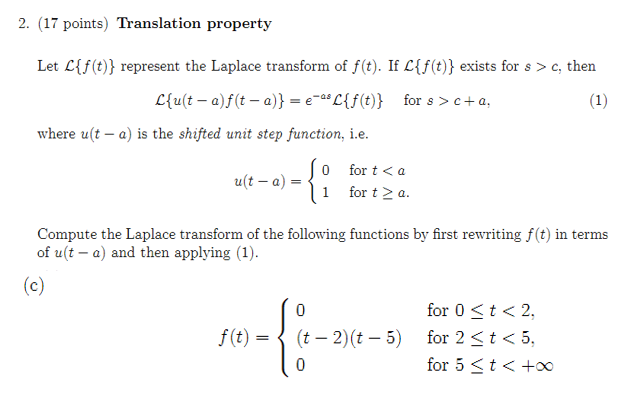 Solved Translation Property Let L F T Represent The Lap Chegg Com