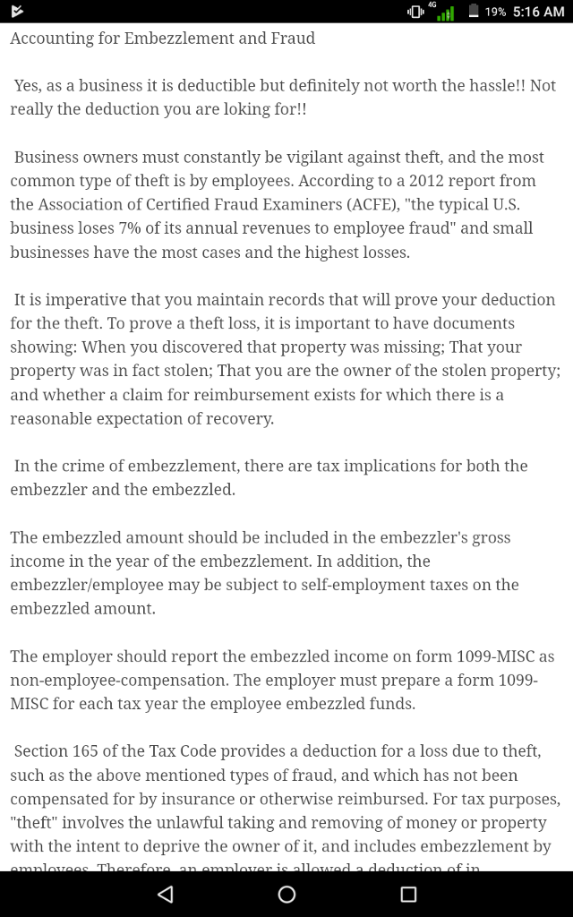 Question & Answer: Please provide a brief paragraph telling how the article relates to embezzlement or fraud in accountin..... 4