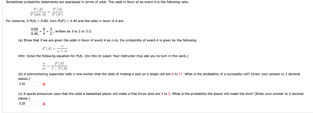 Solved Sometimes Probability Statements Are Expressed In Chegg Com
