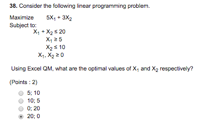 how to use excel qm linear programming