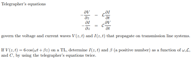 Solved Telegrapher S Equations Ot Av Govern The Vol Chegg Com