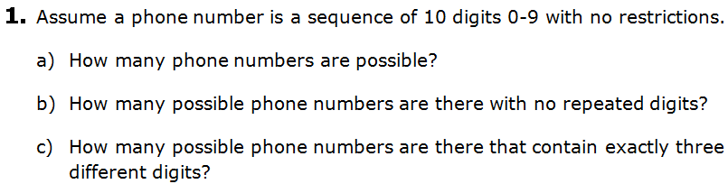 Solved: 1. Assume A Phone Number Is A Sequence Of 10 Digit... | Chegg.com