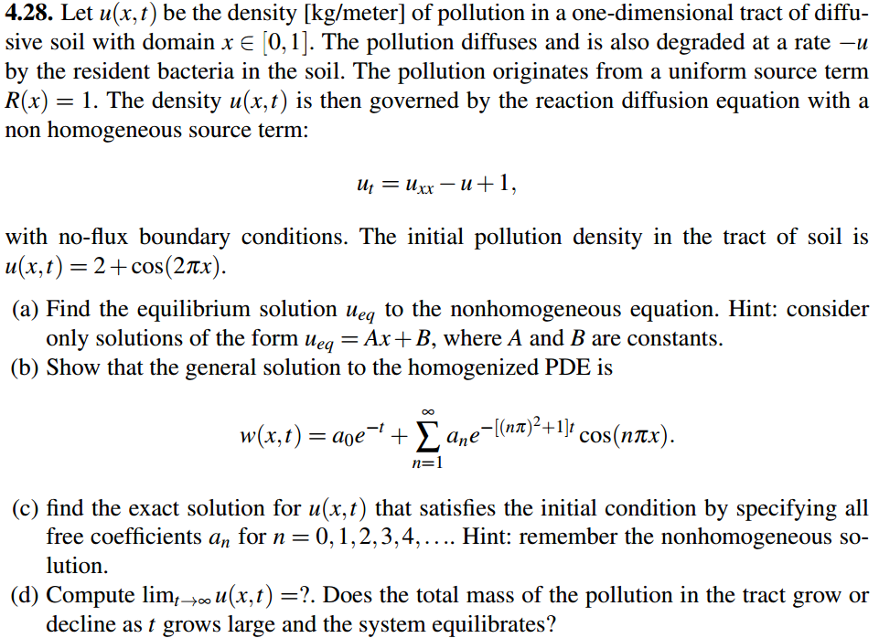 Solved Let U X T Be The Density Kg Meter Of Pollution Chegg Com
