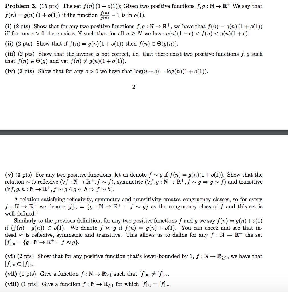 Solved Problem 3 15 Pts The Set F N 1 1 Given Chegg Com