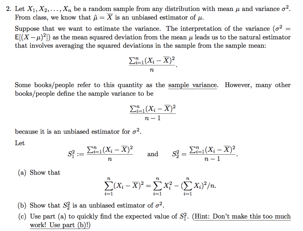 Solved 2 Let X1 X2 Xn Be A Random Sample From Chegg Com