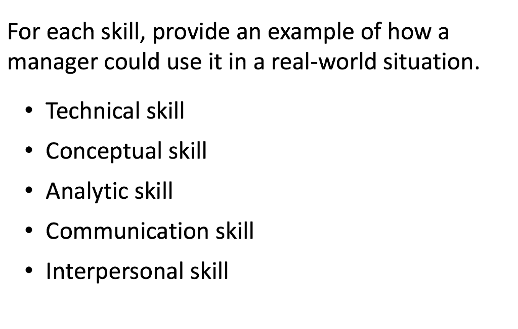 solved for each skill provide an example of how a manage