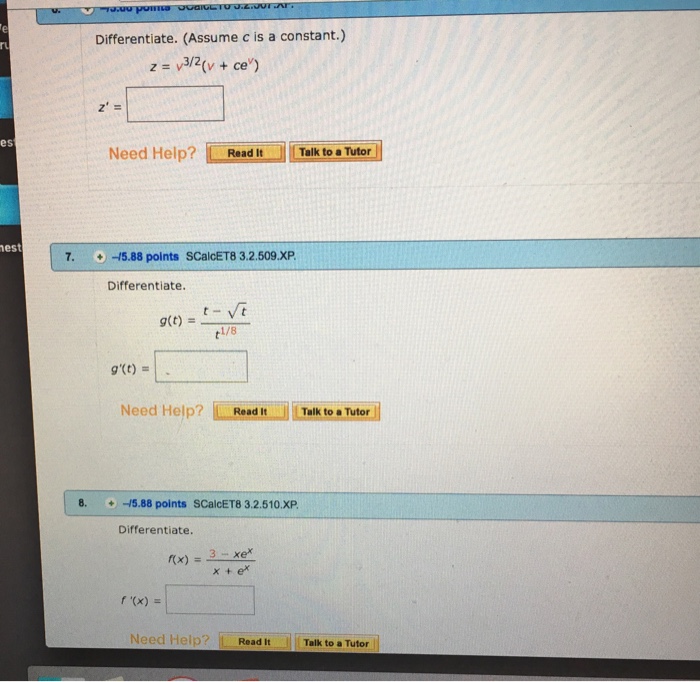 Solved Differentiate Assume C Is A Constant Z Y 3 2 Chegg Com
