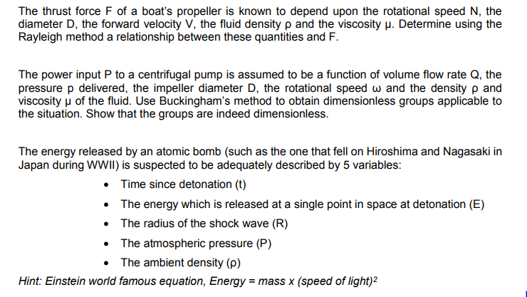 Solved The Thrust Force F Of A Boat S Propeller Is Known Chegg Com