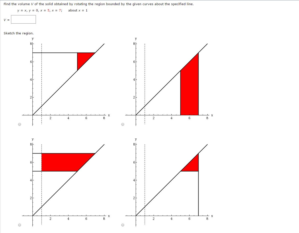 Solved Find The Volume V Of The Solid Obtained By Rotatin Chegg Com