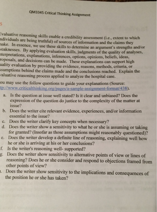 Critical thinking assignment examples picture