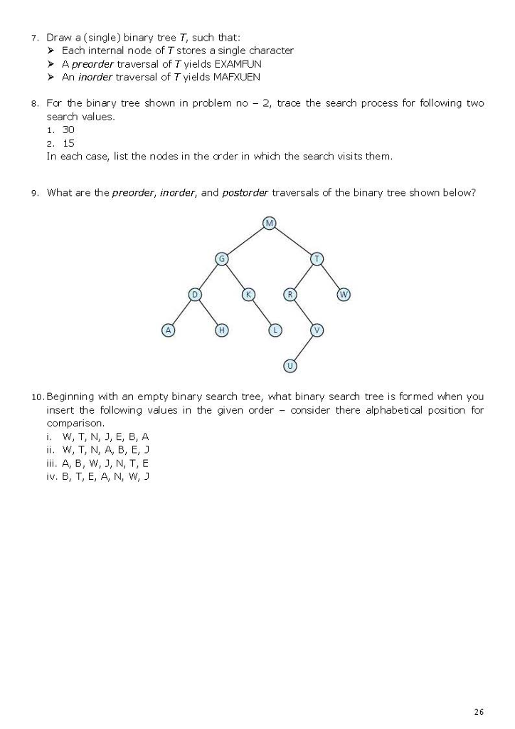 Solved 7 Draw A Single Binary Tree T Such That Each Chegg Com