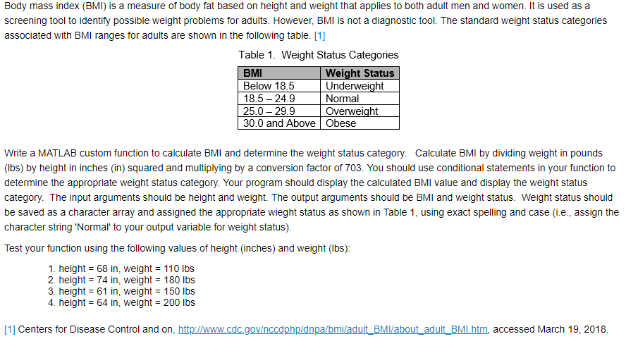 Solved Body Mass Index Bmi Is A Measure Of Body Fat Bas