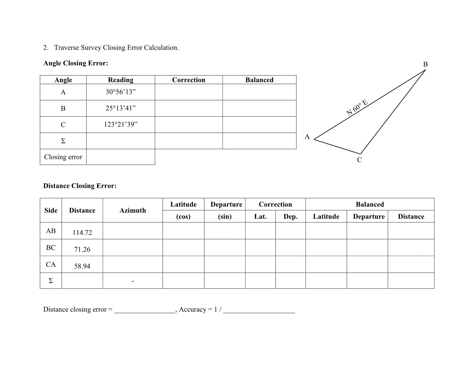 Solved Traverse Survey Closing Error Calculation Angle Cl - traverse survey closing error calculation traverse survey closing error calculation angle cl