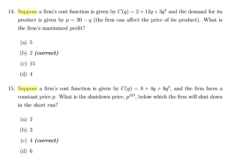 Solved Suppose A Firm S Cost Function Is Given By C Q Chegg Com