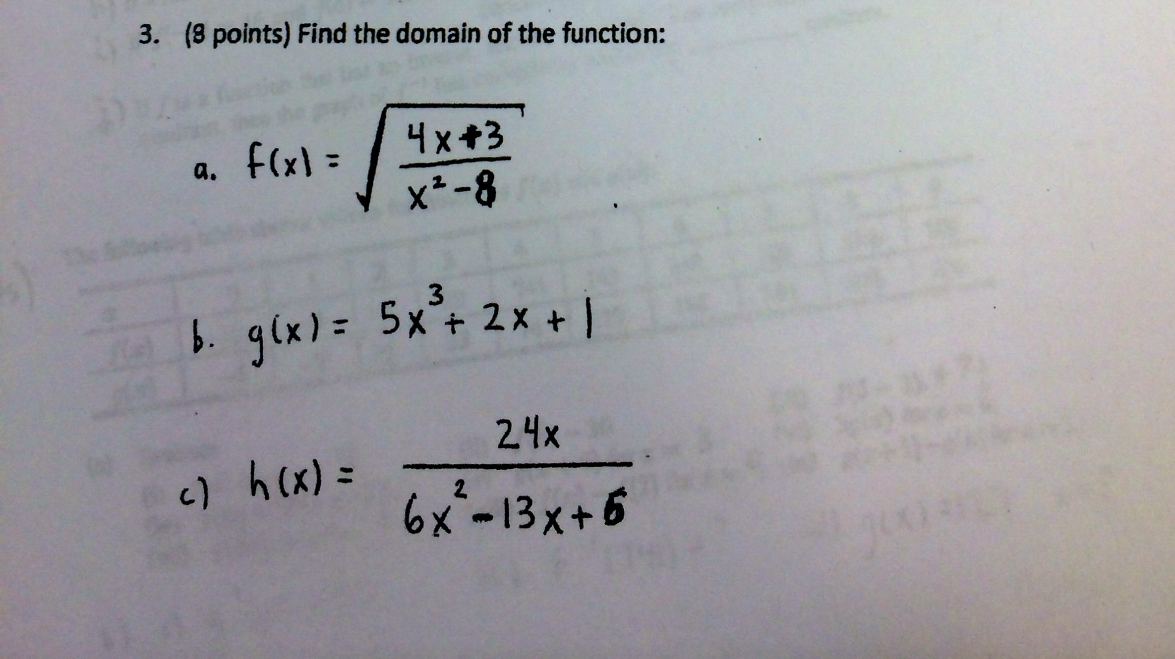 Solved Find The Domain Of The Function F X 4x 3 X2 8 G Chegg Com