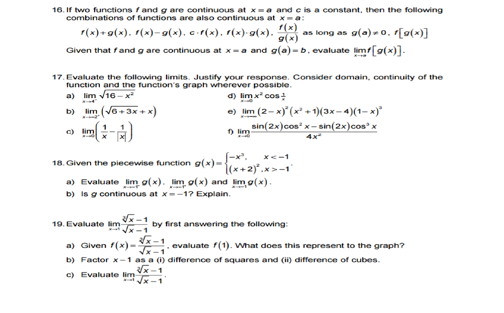 16 If Two Functions F And G Are Continuous At X A Chegg Com