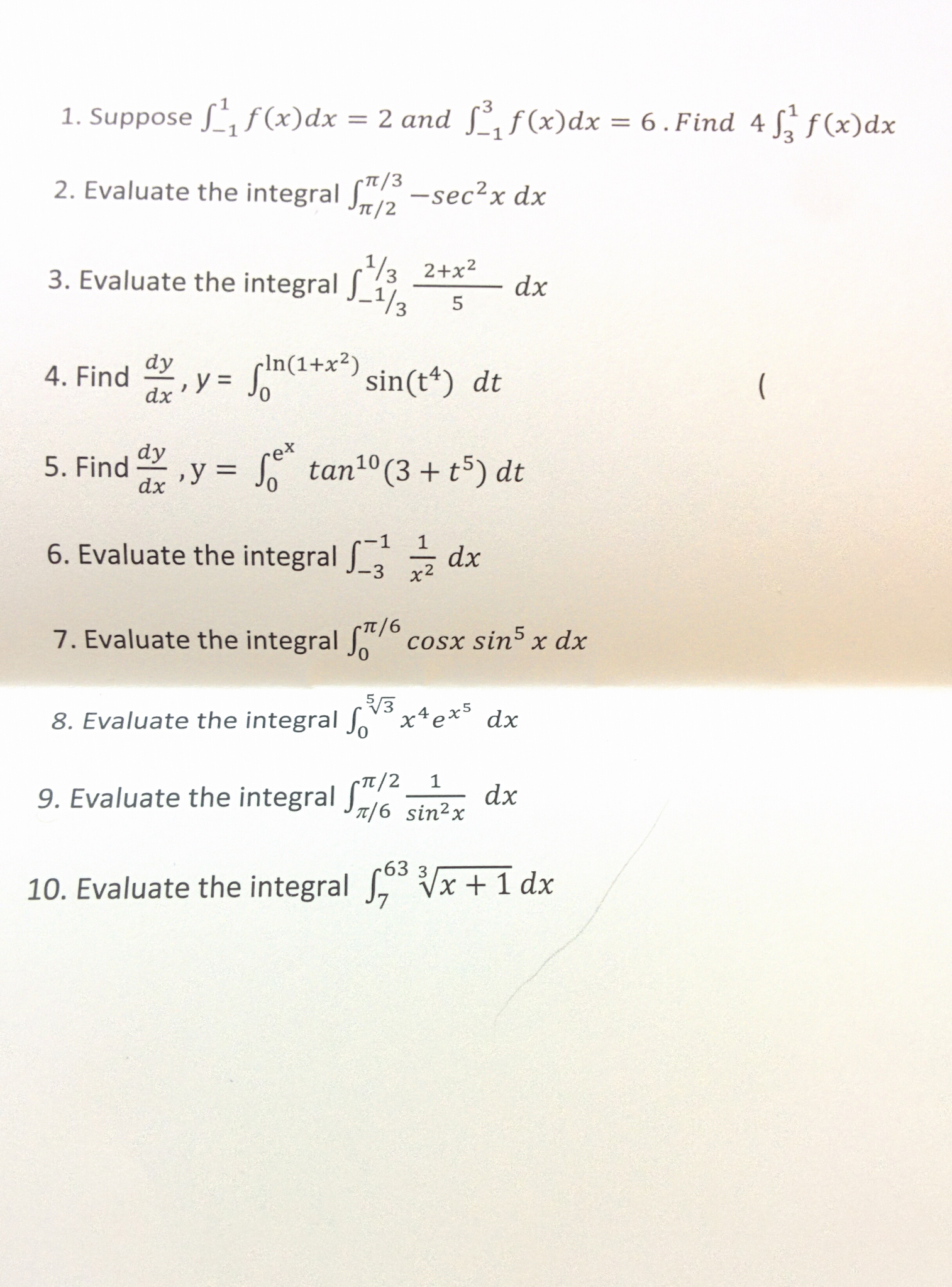 Solved Suppose integral_-1^1 f(x)dx = 2 and integral_-1^3