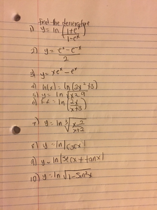 Solved Find The Derivative Y Ln 1 E 1 Ex Y E X Chegg Com