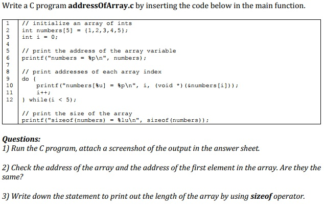 Solved Write a program addressOfArray.c by the | Chegg.com