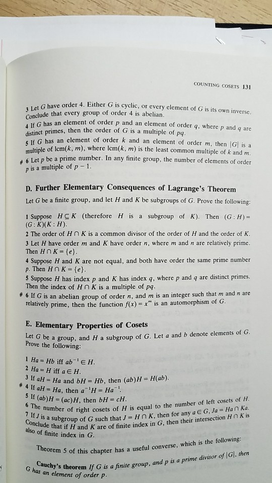 Solved Counting Cosets 131 Order 4 Either G Is Cyclic O Chegg Com