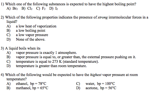 arrange these compounds by their expected vapor pressure.