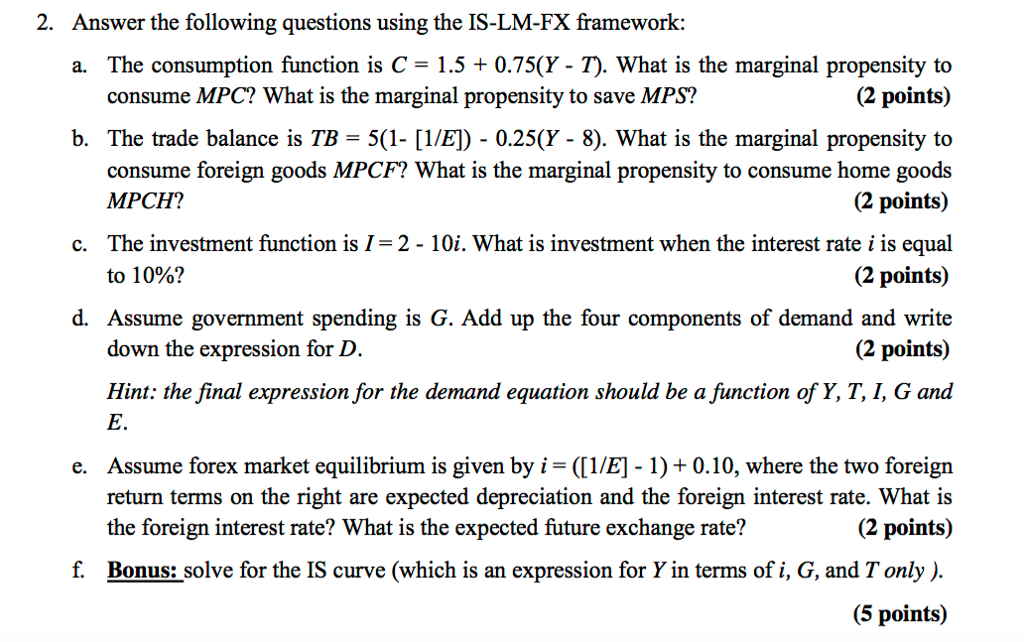 Solved Answer The Following Questions Using The Is Lm Fx - 