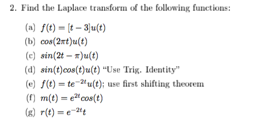 Solved Find The Laplace Transform Of The Following Functi Chegg Com