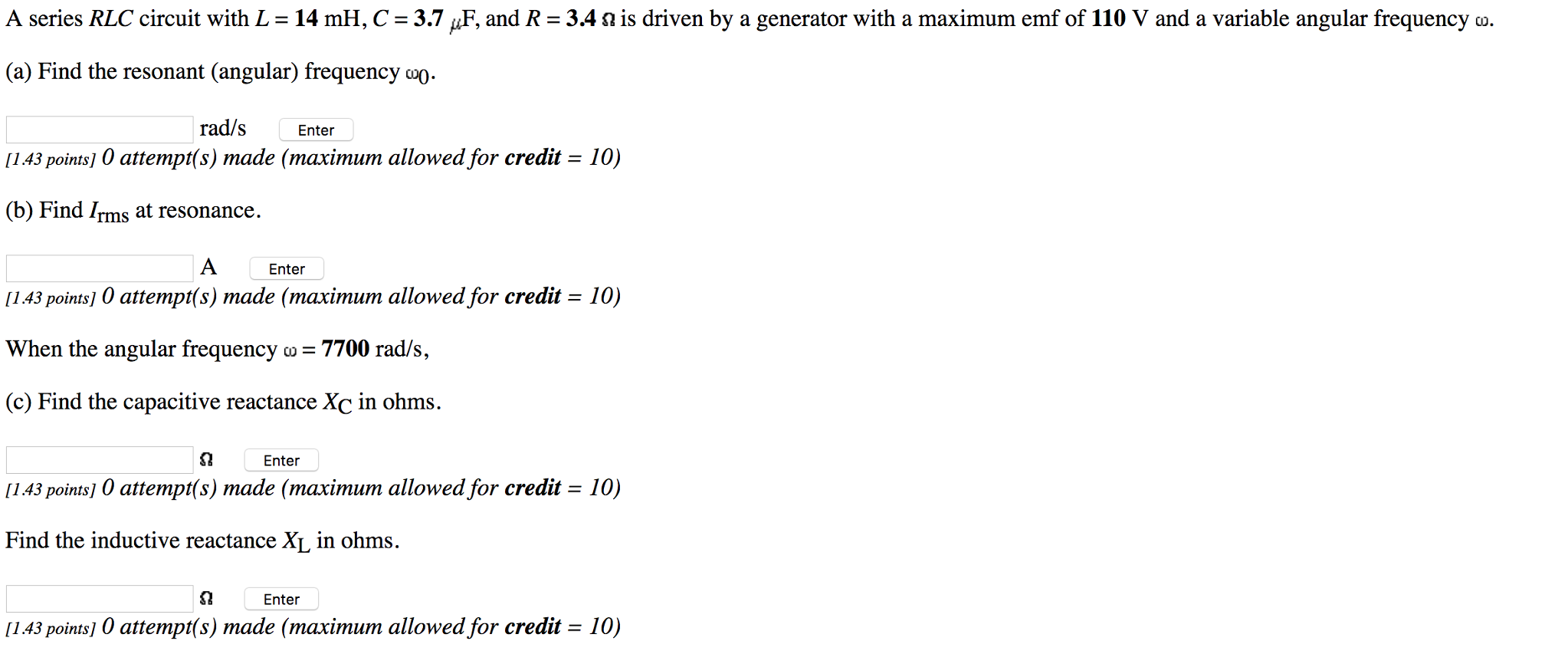 Solved A Series Rlc Circuit With L 14 Mh C 3 7 Mu F Chegg Com