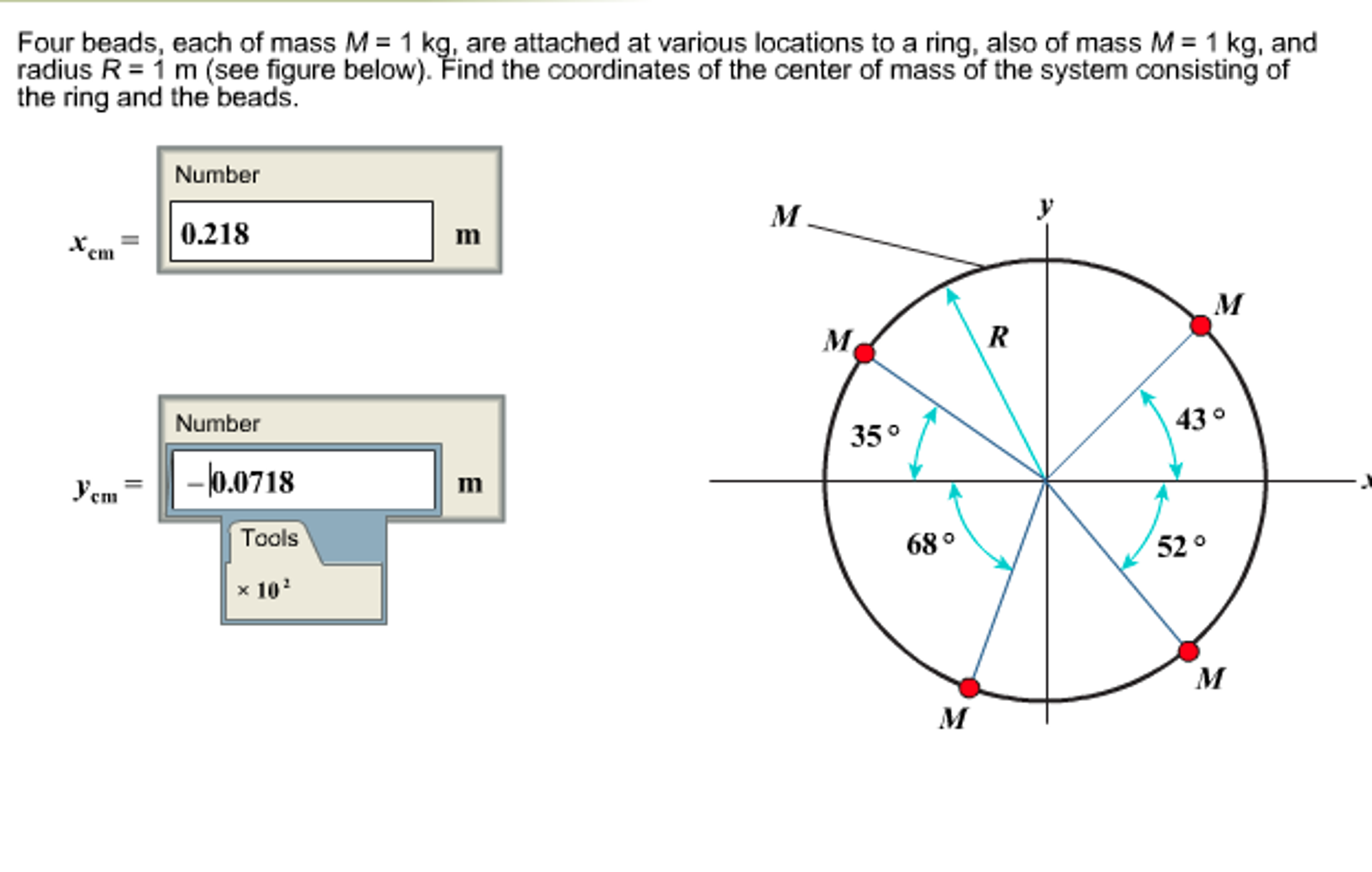 Find the centre of mass of a uniform semicircular ring of radius `R` and  mass `M`. - YouTube