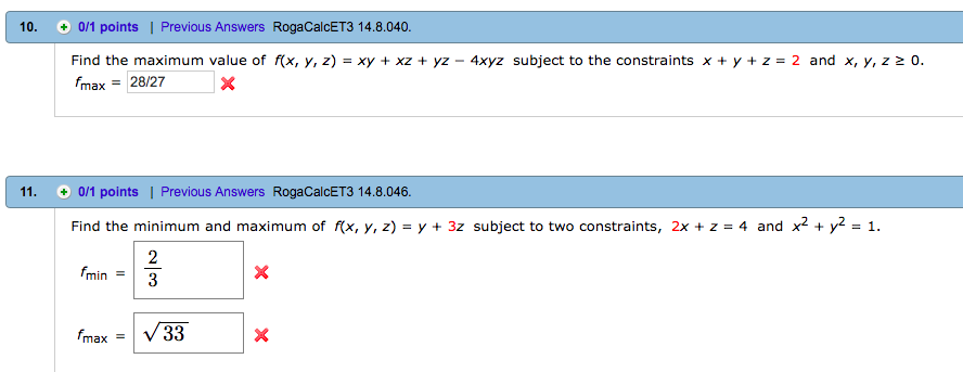 Solved 10 0 1 Points Previous Answers Rogacalcet3 Chegg Com