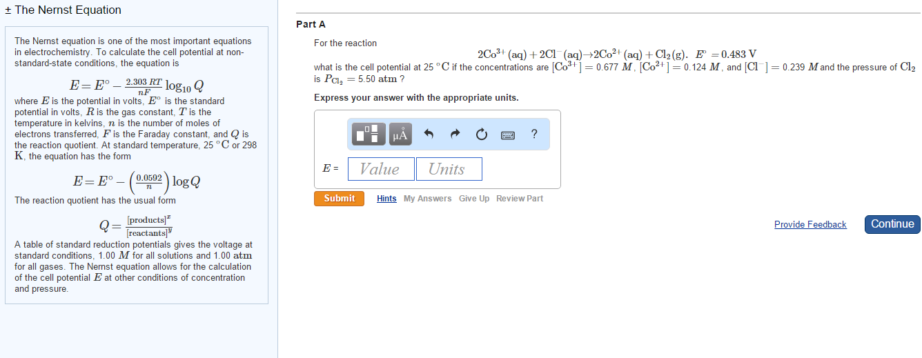 Solved The Nernst Equation Is One Of The Most Important E Chegg Com