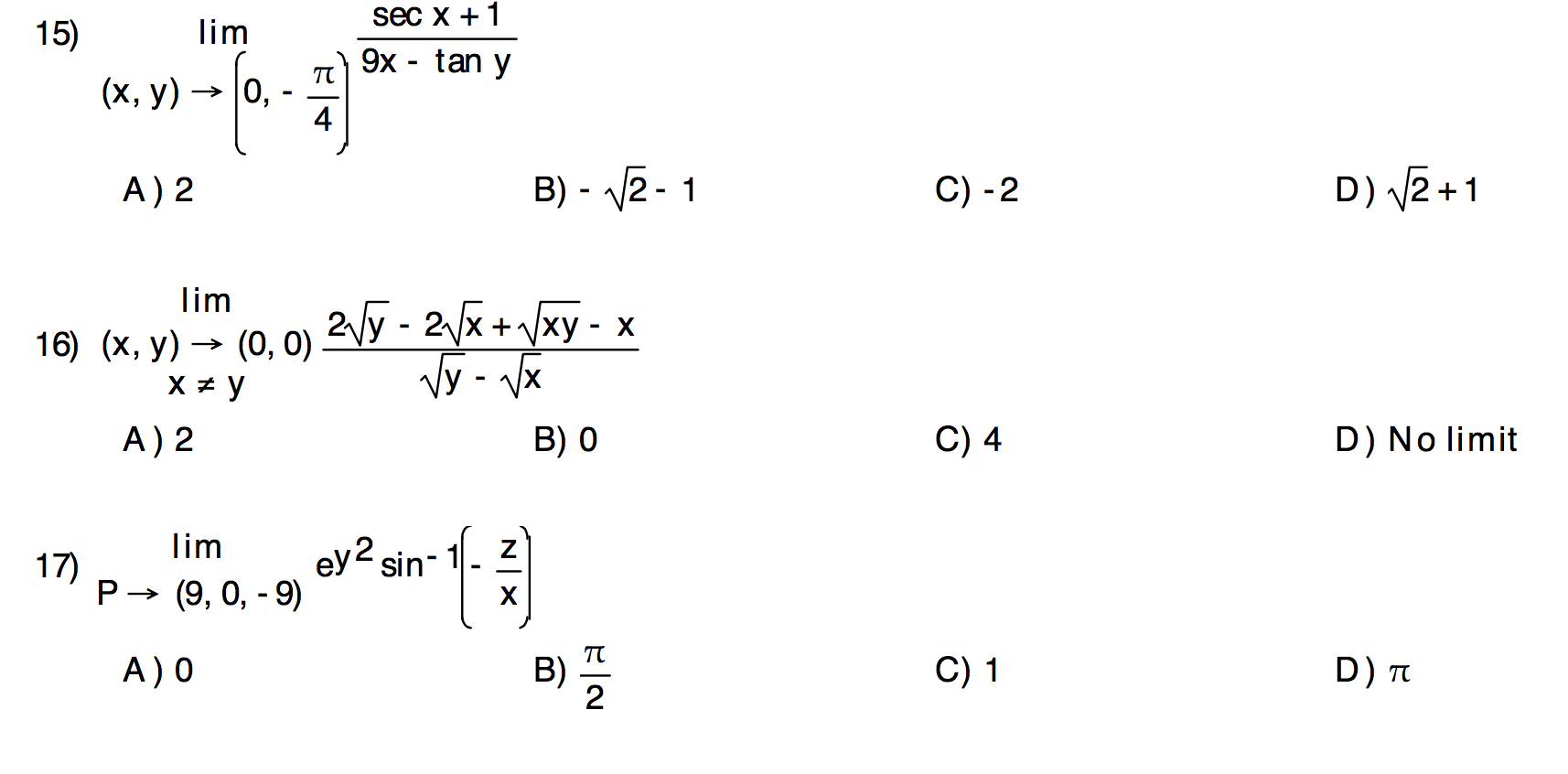 Solved X Y Rightarrow Lim 0 Pi 4 Secx 1 F181x T Chegg Com