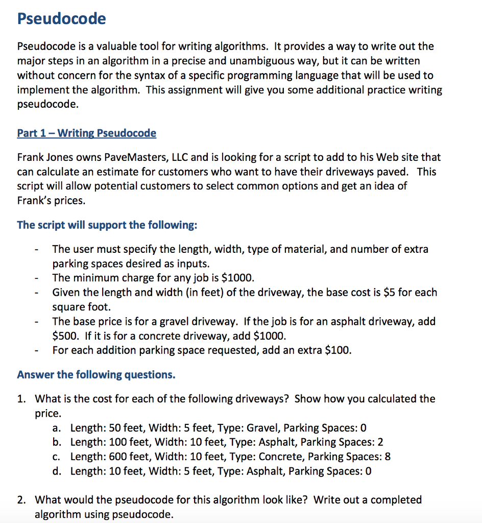 Solved Pseudocode Pseudocode is a valuable tool for writing