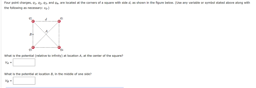 Four point charges, q1, q2, 93, and q4, are located | Chegg.com
