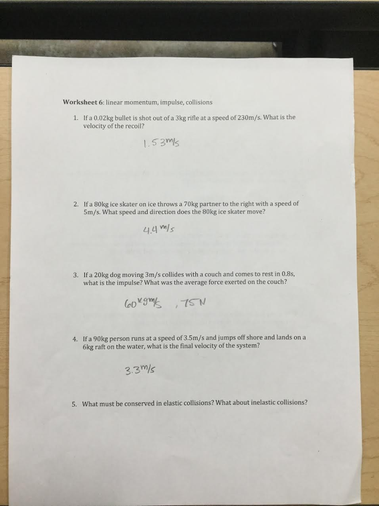 Solved Linear momentum, collision, and impulse. Please  Chegg.com With Regard To Momentum And Collisions Worksheet Answers