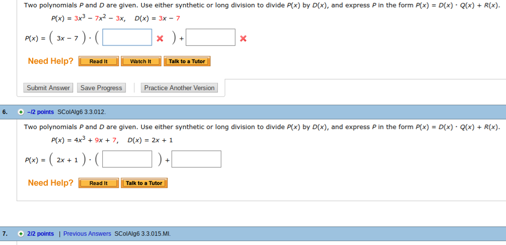 Solved Two Polynomials P And D Are Given Use Either Synt Chegg Com