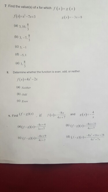 Solved 7 Find The Value S Of X For Which F X G X G Chegg Com