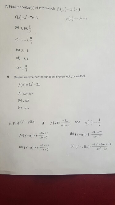 7 Find The Value S Of X For Which F X G X Chegg Com