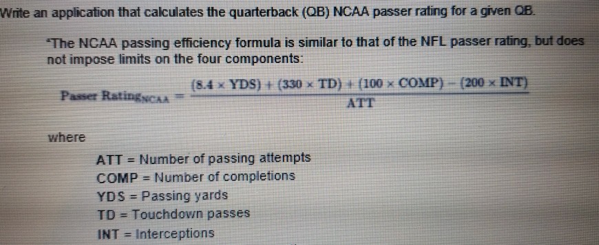 Qb Passer Rating Calculator