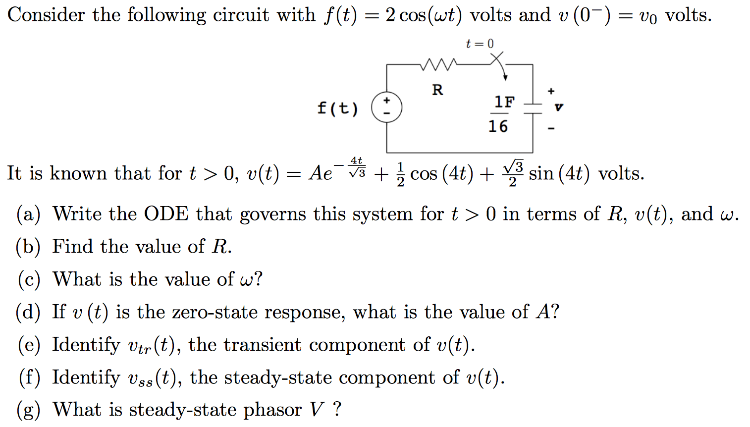 Solved Consider The Following Circuit With F T 2 Cos W Chegg Com