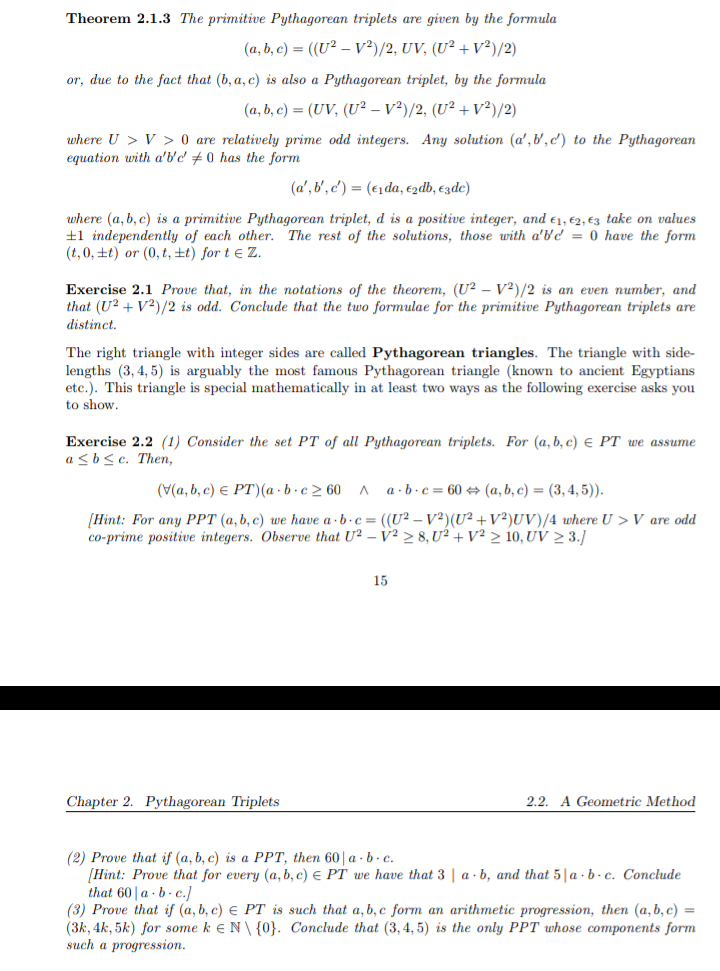 Solved Theorem 2 1 3 The Primitive Pythagorean Triplets Are Chegg Com