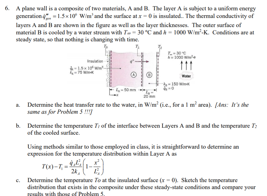 Solved 6. A plane wall is a composite of two materials, A | Chegg.com