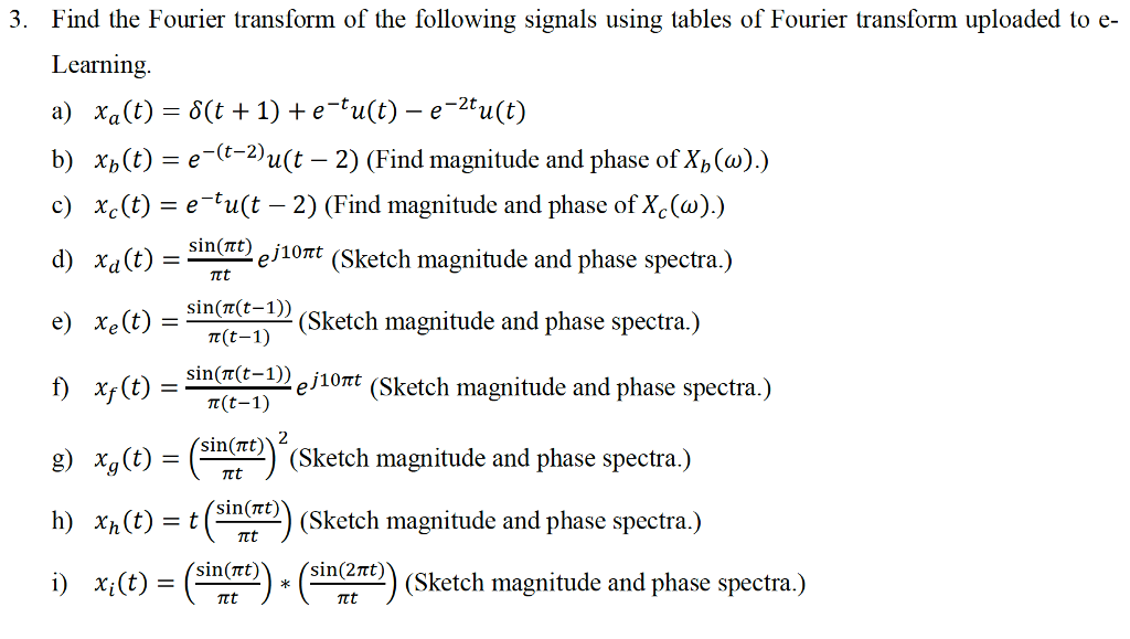 3 Find The Fourier Transform Of The Following Chegg Com