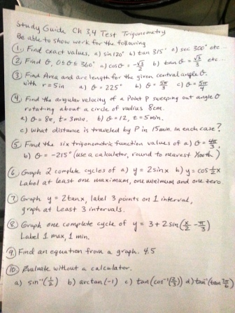 Solved Need Correct Answers To A Trig Study Guide So I Can Chegg Solved Need Correct Answers To A Trig Study Guide So I Can Chegg
