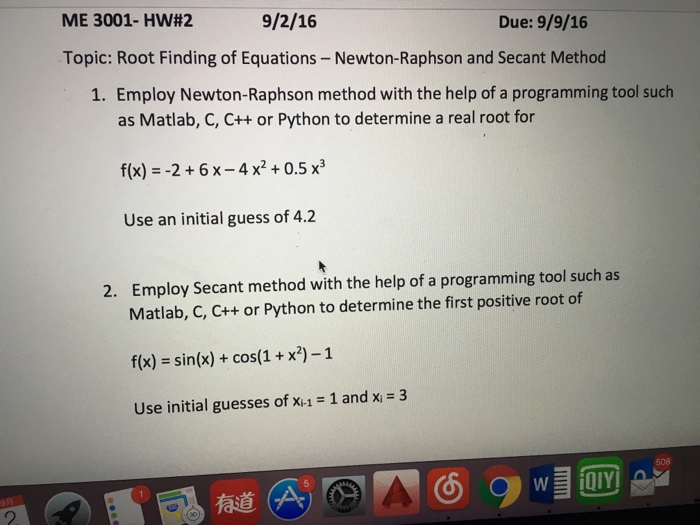 Solved Topic: Root Finding of Equations - Newton-Raphson and 