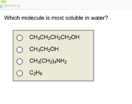 Solved Which Molecule Is Most Soluble In Water Chegg Com